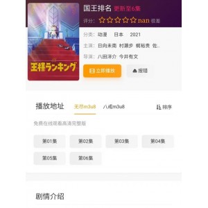 高分动漫《国王排名》第一季：豆瓣8.9分，中文配音，阿里云盘下载，APP观看，倍速播放，原画宣传海报