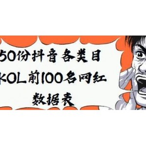 热销抖音各类目KOL前100名网红数据表